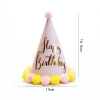 Party hat, pom-pom birthday hat, pointed hat, children's and babies' first birthday, cake shop goddess style details Picture